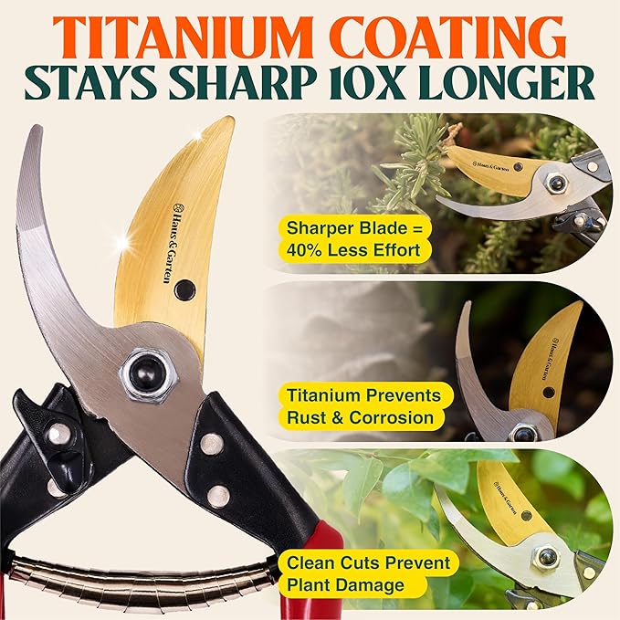 Haus & Garten ForgedPRO 8.75 Heavy Duty Professional Titanium Bypass Pruning Shears - Use As Pruners, Garden Shears, Handheld Pruning Shears For Gardening, Clippers, Garden Scissors, Pruner Tool