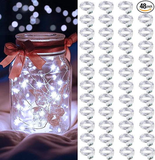 AIKEI 48 Pack LED Fairy Lights Battery Operated, Fairy String Lights Waterproof 7 Feet 20 Led Firefly Starry Lamps for Wedding Party Bedroom Garden Halloween Christmas Decoration White