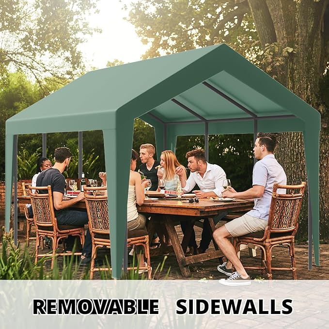 10x20 Carport, Heavy Duty Carports with Removable Sidewalls, Waterproof and UV-Resistant Portable Outdoor Garage Shelter for All Season (Green)