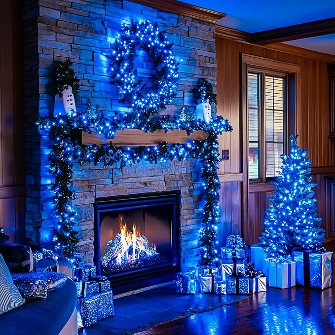 66ft 200 LED Christmas Tree Lights, End-to-End Plug 8 Modes Fairy Lights with Timer, Outdoor Indoor Xmas Light Christmas Tree, Patio, Garden, Party, Wedding, Holiday, Blue