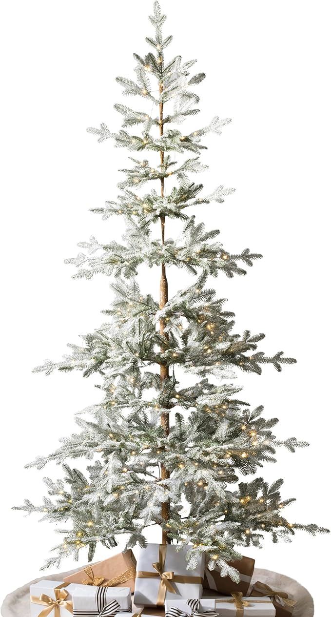 Balsam Hill Frosted Alpine Balsam Fir - Snow-Kissed Artificial Christmas Tree with Pre-Fluffed Memory Wire Branches and LED Clear Fairy Lights, 7.5'