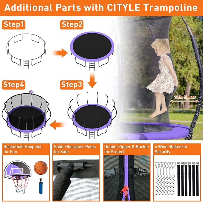 Tranpoline 1500LBS 8 10 12 14 15 16 FT Tranpoline for Kids and Adults Tranpoline with Enclosure Net, Wind Stakes, Basketball Hoop, Heavy Duty Recreational Tranpolines - ASTM Approved