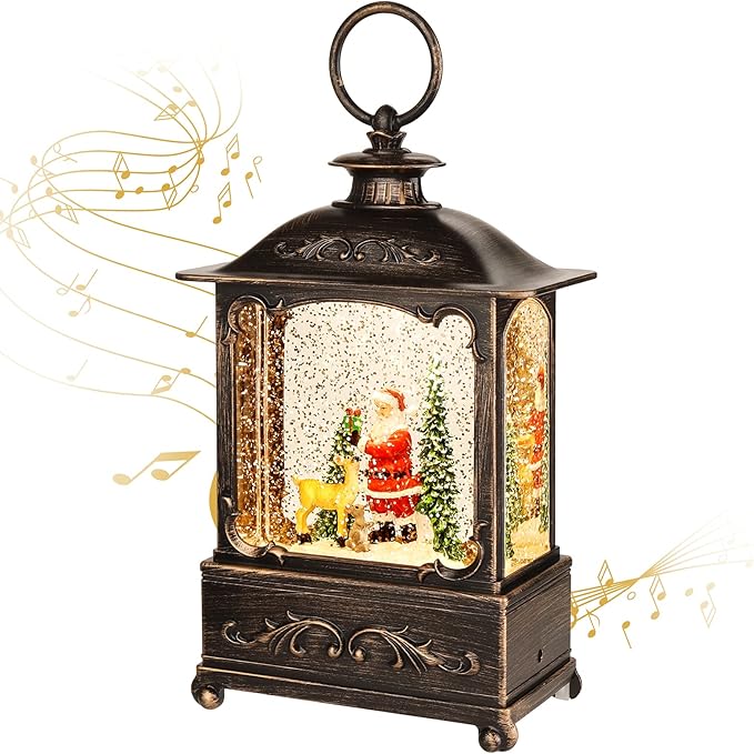Christmas Lantern with USB+ Music Christmas Water Lantern Snow Globe Portable Creative Cute Christma Decorations and Charming Gifts (Elderly Deer)
