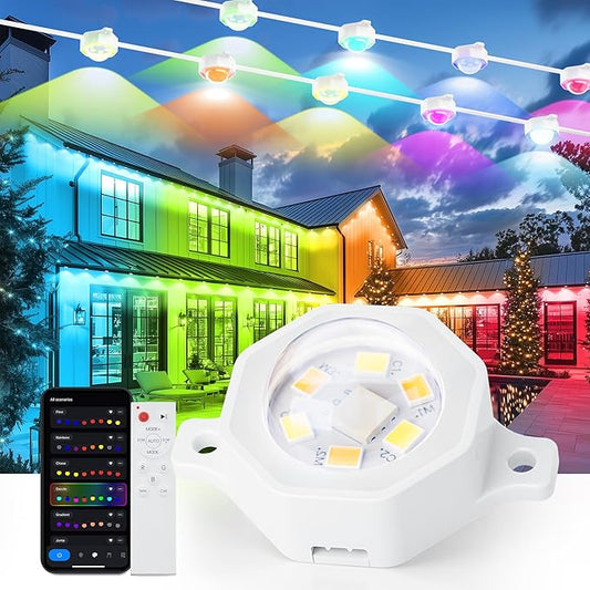 Permanent Outdoor Lights for House,25FT with 20LED Eaves Lights,RGB+Warm/Cool Light, Extension Cable only · Power Supply/Remote Control not Included
