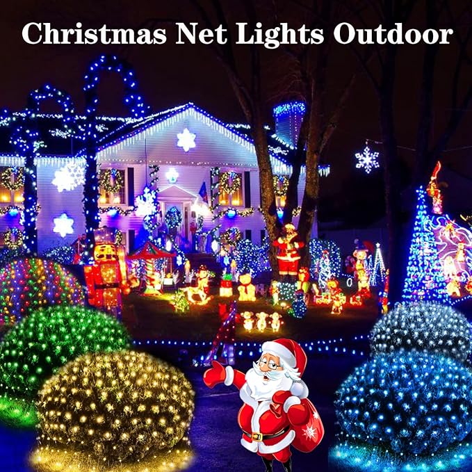 OYCBUZO 360LED Colorful Christmas Net Lights, 21ft x 5ft Connectable String Mesh Lights 8 Modes, Waterproof Christmas Light Outdoor for Xmas Tree Bushes Garden Holiday Party - Multicolour