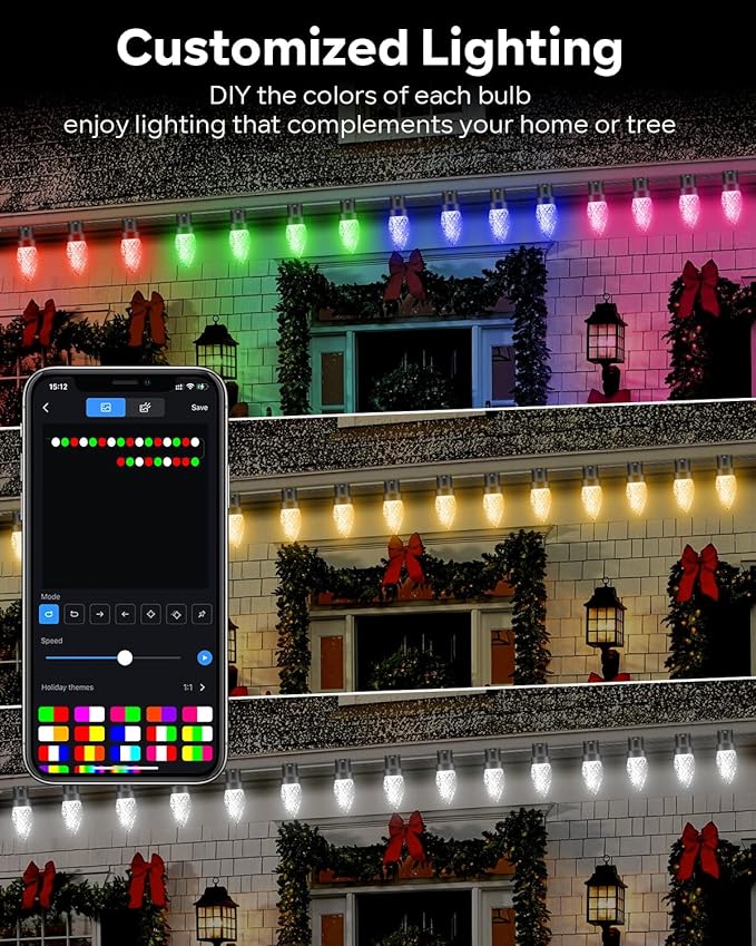 Avatar Controls Smart C9 Christmas Lights Outdoor 33FT 50LED – APP & Remote Controlled, Music Sync, 16M Colors, 100+ Modes, Waterproof Connectable String Lights for Tree, Porch, Windows