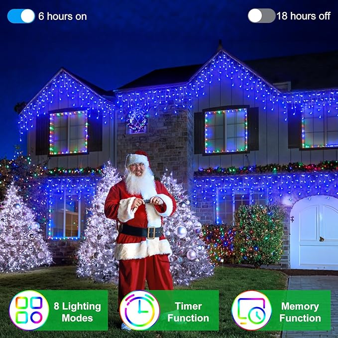 1620 LED 164ft 360 Drops Christmas Lights, Outdoor Hanging lights with 8 Modes & Timer Memory, Outside Waterproof Curtain String Light for House Fence Tree Holiday Wedding Party Decorations (Blue)