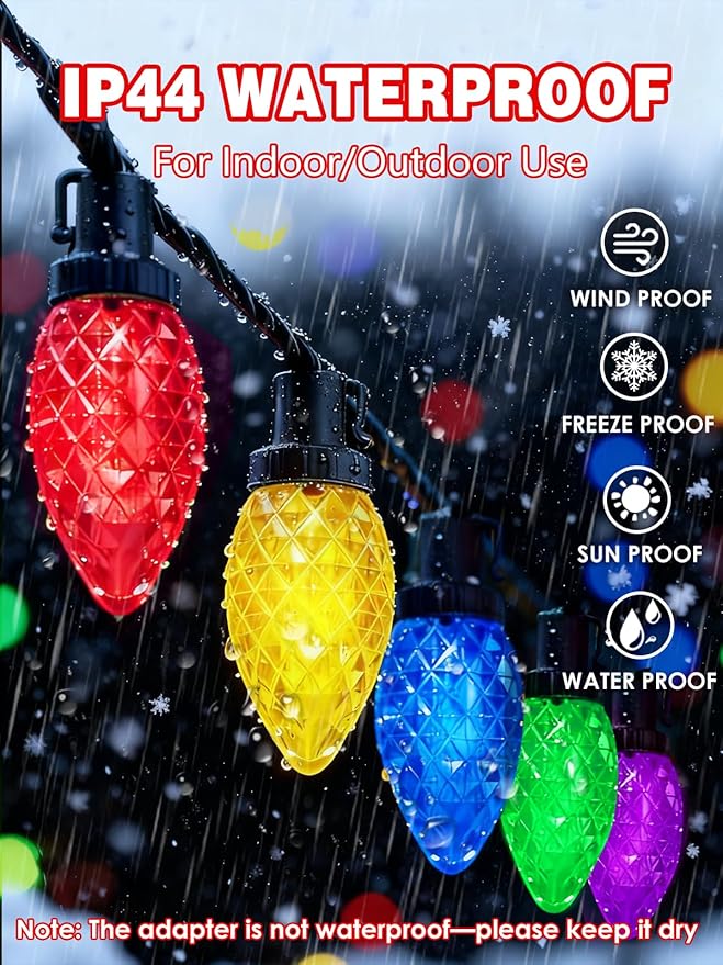 2-Pack 66FT 100LED Extendable C9 Christmas Lights Outdoor/Indoor, Waterproof Christmas String Lights Plug in, Green Wire Fairy Lights for Xmas Tree Garden Patio Wedding Party Decoration (Multicolor)