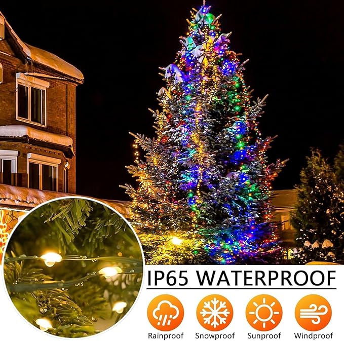 Upgrade 4 Pack Solar Christmas Lights Outdoor Waterproof, Warm White 640 LED Solar Fairy Lights, 8 Modes Solar String Lights for Outside Christmas Decorations Patio Yard Tree Garden