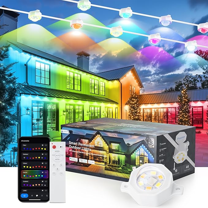 150ft 120led Permanent Christmas Lights Outdoor, RGB+IC Color Changing for Year-Round Decor (Halloween/Christmas), Ip67 Waterproof & App/Remote Control