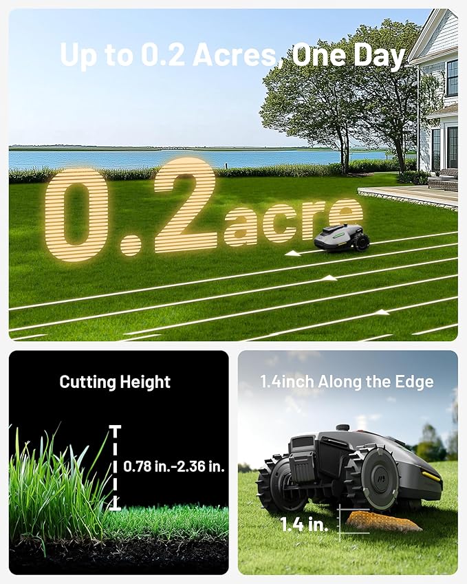 Mammotion YUKA Mini 700H Robot Lawn Mower with Replacement Blades, Reception 0.17 Acre, Max.0.35 Acre, Ultrasense AI Vision+ RTK, App Control, 50% Slope, Cutting Height 2''~3.5'', 15 Mowing Zones