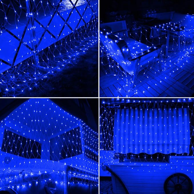 Joomer Christmas Net Lights - 2PACK 12FT x 5FT 360 LED Plug-in Mesh Lights, Waterproof with 8 Modes, Timer, Connectable for Bushes, Trees, Garden, Outdoor Christmas Decor (Clear Wire, Blue)
