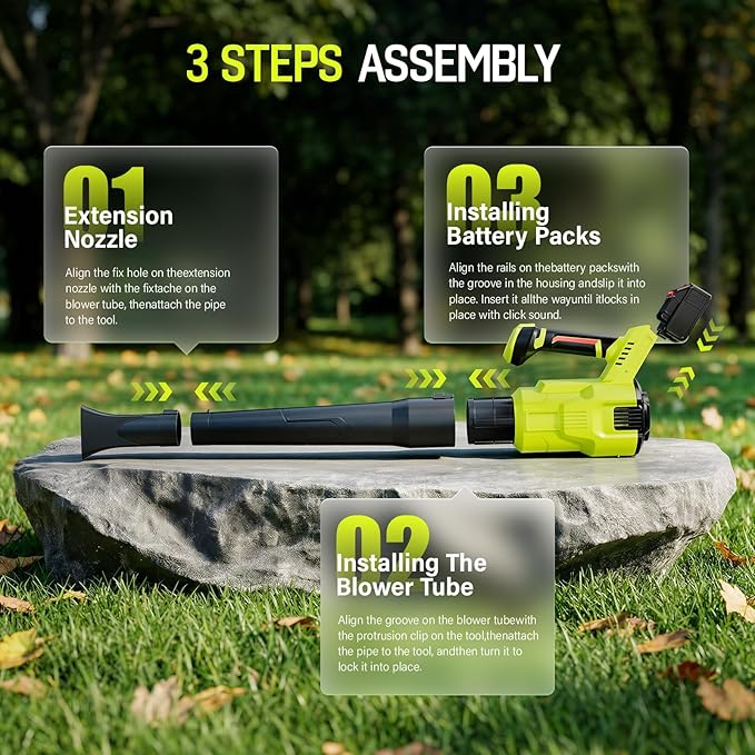 Electric Leaf Blower Cordless, 200 MPH Wind Speed, 21V 2 x 4.0Ah Batteries and Charger, Stepless Speed Control, Portable Powerful Grass Blower for Lawn Care, Patio, Dust, Blowing Leaves