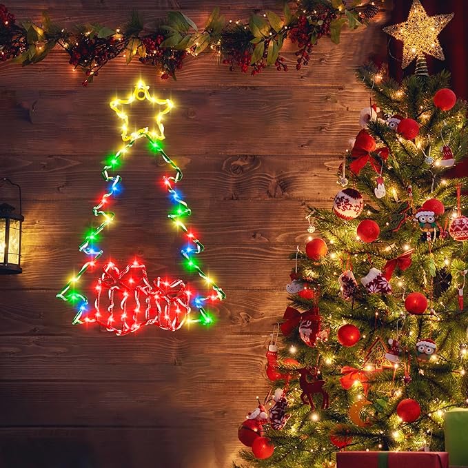 2Ft Large Christmas Tree LED Light With Timer - Window Silhouette Decoration for Indoor Outdoor, Wall Hanging