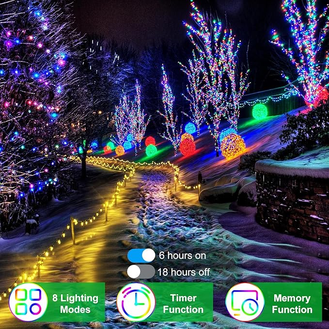 750 LED 256ft Outdoor Christmas Lights, Super Long String Lights 8 Modes Timer Memory, Outsite Waterproof Dark Green Wire Fairy Light Strings for Xmas Tree Wedding Holiday Party Decorations Multicolor