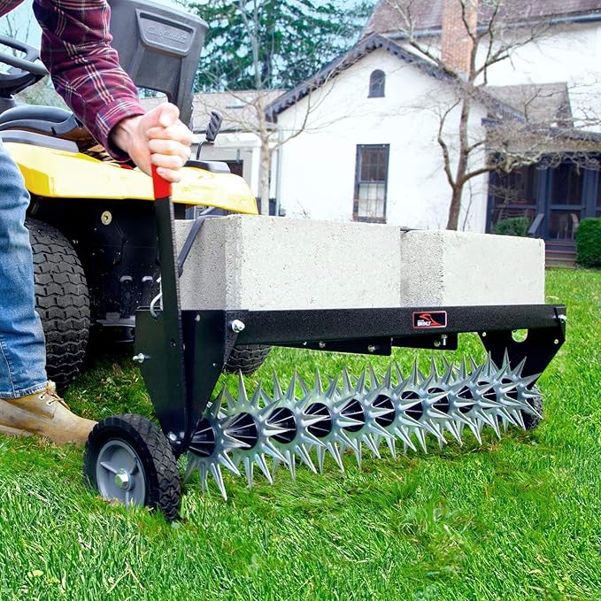 Brinly SAT2-40BH-P Tow Behind Spike Aerator with Transport Wheels, 40 - Carbon