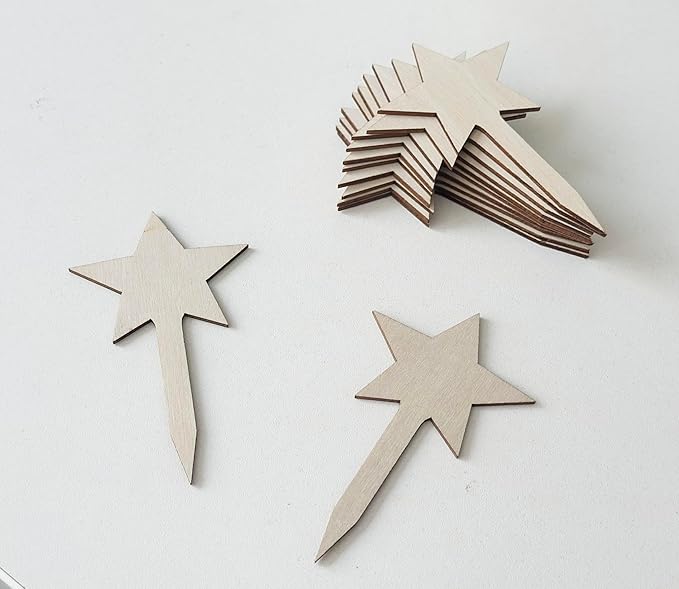 100 Pcs Wood Plant Labels, Natural Wooden Plant Marker Garden Sign Tags, Star Type Garden Markers for Succulents, Herbs, Seedlings, Potted, Flowers, Vegetables (Star)