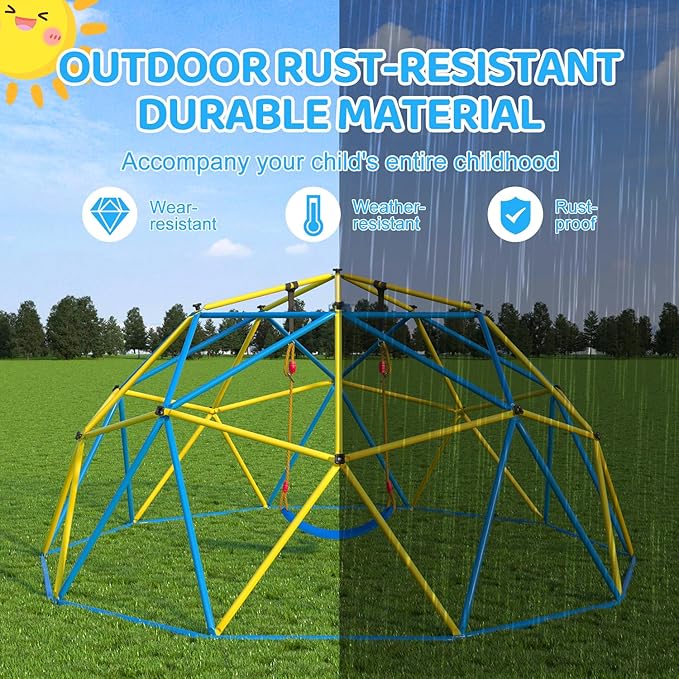Climbing Dome,10 FT Dome Climber with Hammock and Swing Outdoor&Indoor Anti-Rust Metal Jungle Gym For Backyard Play Equipment Geometric Dome Toddler Climbing Toys Great Gift for Kids Aged 3 to 8