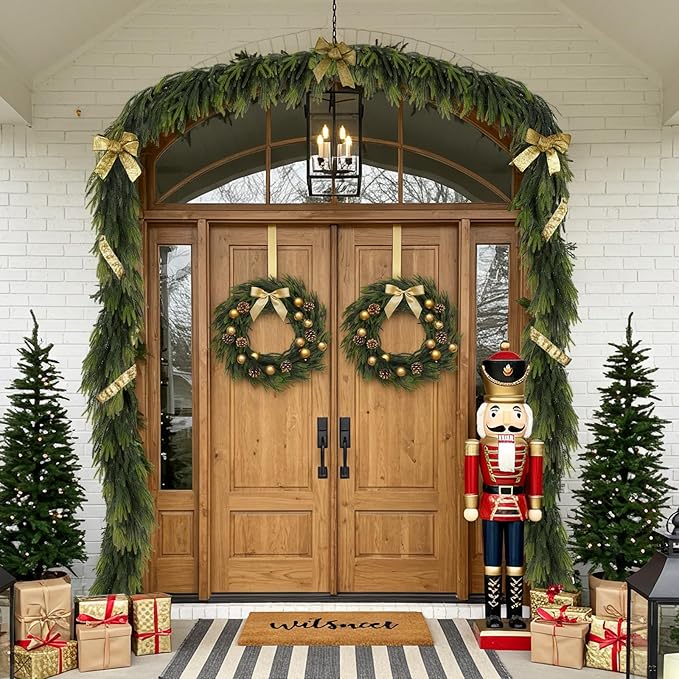 N&T NIETING 6FT Christmas Norfolk Pine Garland Real Touch Pine Artificial Faux Greenery Garlands Winter Christmas Garland for Table Mantle Fireplace Holiday Indoor Outdoor Xmas Decorations (6 Pcs)