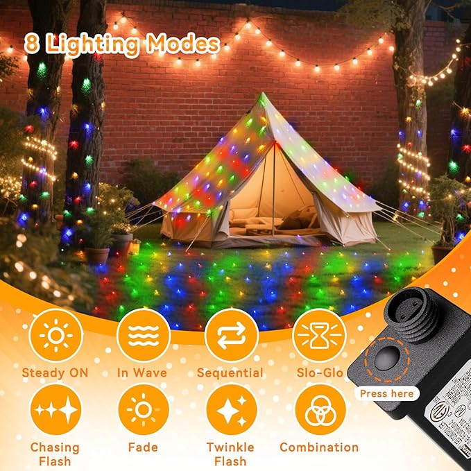 LitHome 14.8FT x 5FT Christmas Net Lights, 300 LED Net Lights Outdoor Mesh Light with 8 Modes, Connectable Waterproof Multicolor Christmas Mesh Light for Bushes, Garden, Backyard, Xmas, Holiday Decor