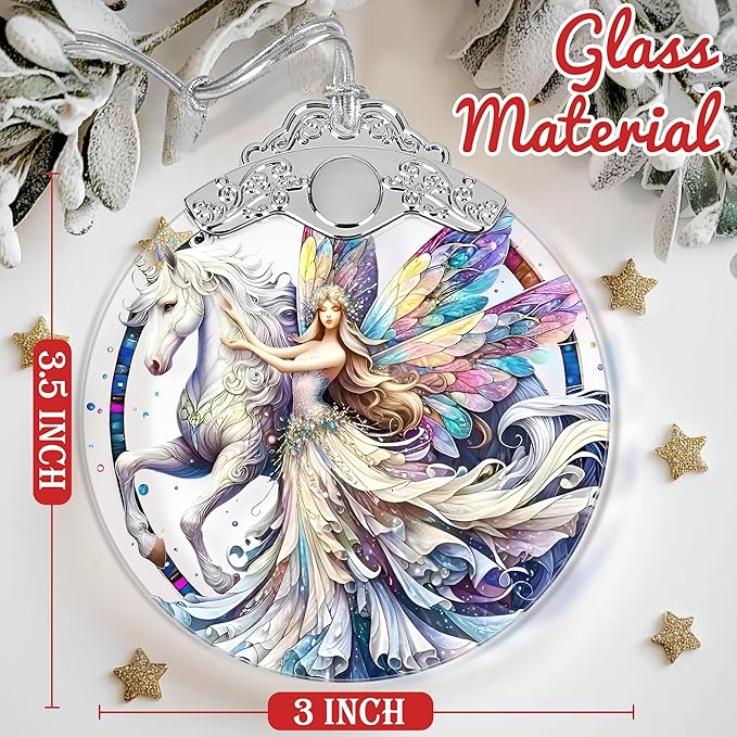 Unicorn and Fairy Stained Glass Christmas Tree Ornaments - Christmas Decoration, 2025 Holiday Decor & Gift Ideas