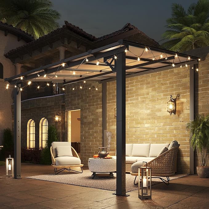 Aoxun 10’x 10’ Gazebo, Elegantly Mounted on The Wall, Presents a Captivating Pergola on Clearance for Your Outdoor Patio, for Porch, Deck, Backyard