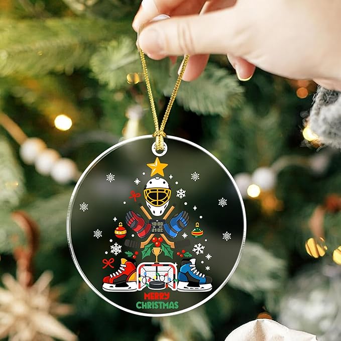 Hockey Christmas Ornament 2025 – Funny Ice Hockey Ornament for Players, Coaches, Fans – Hockey Ornaments for Christmas Tree – Field Hockey & Goalie Gear Gift for Teens, Boys, Men