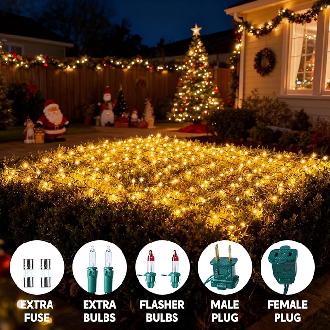 Joiedomi Christmas Net Lights,150 Warm White Net Lights for Indoor & Outdoor Decorations, Christmas Eve Night Decor, Christmas Tree, Bushes