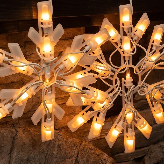 Dazzle Bright Christmas Snowflake Lights Outdoor,100 Count 8.5FT Connectable Waterproof Christmas Icicle Lights with 6 Drops Plug in for Indoor Xmas Yard Home Decorations (Warm White)