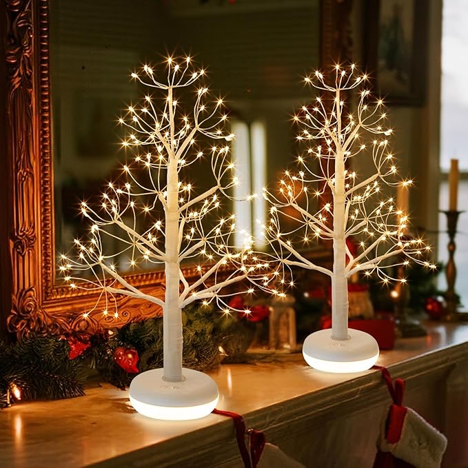 PEIDUO Small Christmas Tree with 136 Lights, 1.64 FT Rechargeable Artificial Trees with 6 Modes, Timer & Dimmable Control, Fairy Light Spirit Tree for Christmas Decorations Indoor Home Decor (2PK)