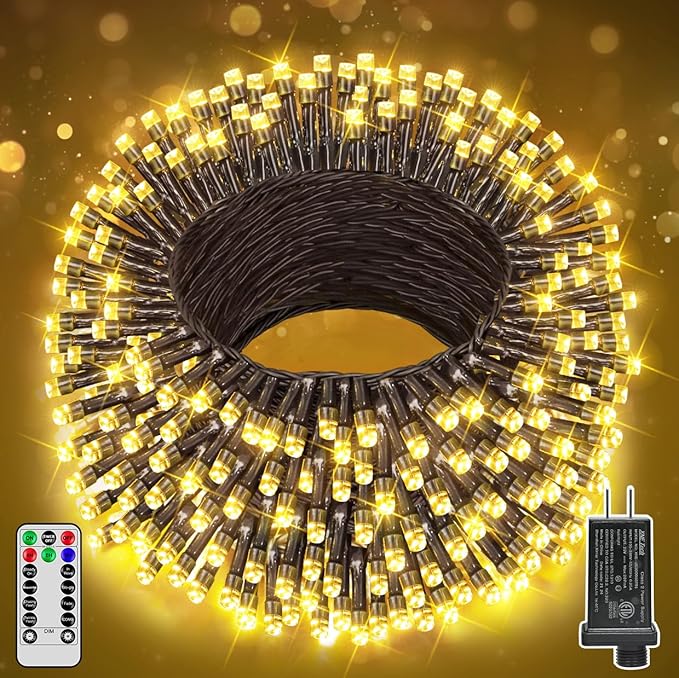 Christmas Tree Lights 98 FT 300 LED, Warm White Christmas Lights Indoor Plug in, 8 Modes Twinkle String Lights for Bedroom Party Ceiling Xmas Home Decorations