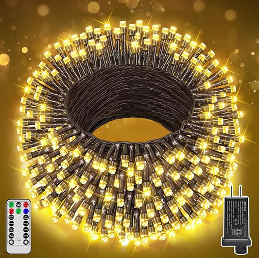 Christmas Tree Lights 98 FT 300 LED, Warm White Christmas Lights Indoor Plug in, 8 Modes Twinkle String Lights for Bedroom Party Ceiling Xmas Home Decorations