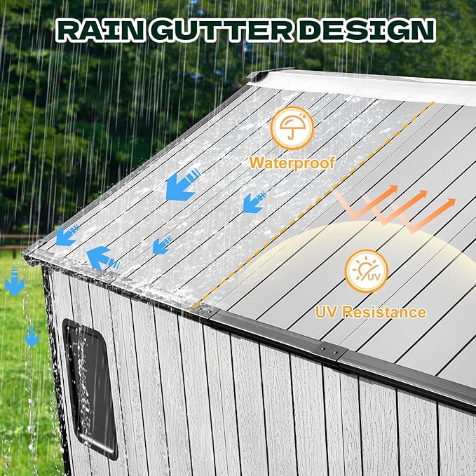 MELLCOM 8 x 12 FT Outdoor Resin Storage Shed with Floor, Garden Storage Shed with Windows and Lockable Door, Resin Tool Shed for Lawnmower, Bike, Pool Supply