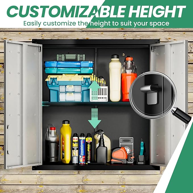 Garage Wall Cabinet,29.5 W Wall Mounted Garage Cabinets with Adjustable Shelf,Heavy Duty Lockable Metal Cabinet,Secure Hanging Tool Cabinet for Basement,Laundry Room,Workshop,Black/Grey