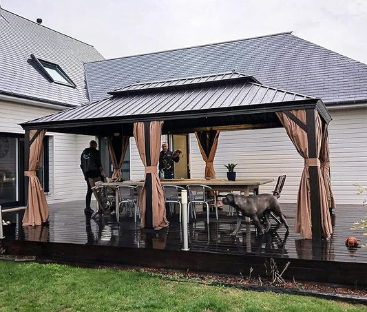 PURPLE LEAF Hardtop Gazebo 12' X 20' Outdoor Galvanized Steel Roof Backyard Canopy with Netting and Curtains Deck Garden Outside Heavy Duty Hot Tub Patio Pavilion