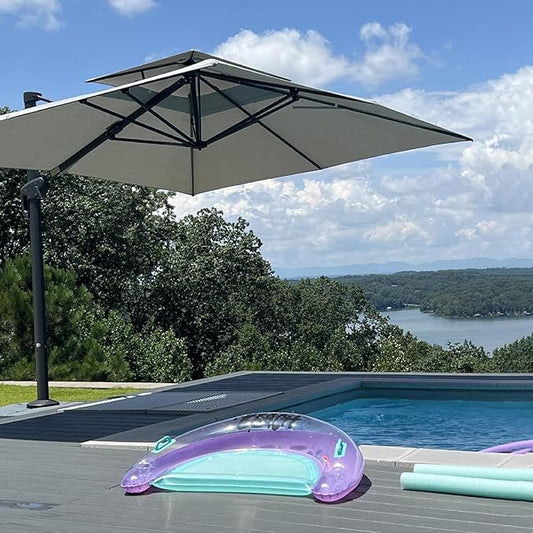 PURPLE LEAF 10' x 13' Cantilever Patio Umbrella Outdoor Umbrella with 330lbs Base Large Rectangular Windproof Offset Umbrella for Pool Deck Garden, Pebble Grey