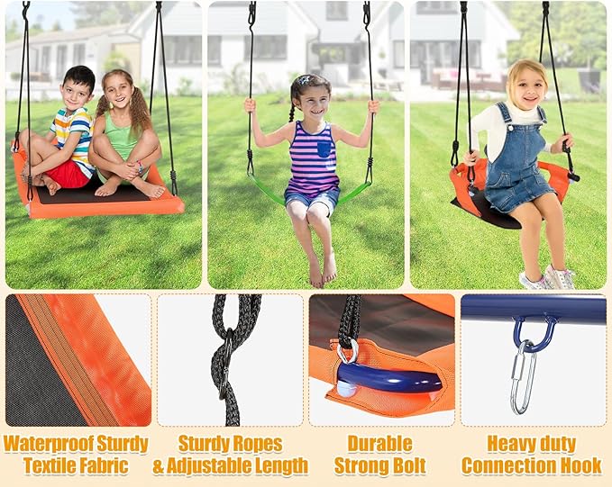 Swing Sets for Backyard 700 lbs - 6 in 1 Multifunction Swing Set Outdoor for Kids Playground, Larger Heavy Duty Metal Swing Stand with 3 Adjustable Swings, Climbing Ladder and Net, Basketball Hoop