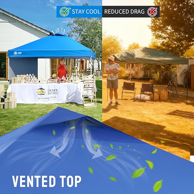 CROWN SHADES 10x10 Pop Up Canopy with 1 Side Wall - Beach Tent with One Push Setup - Outdoor Sun Shade for Events, Parties, Camping - Gazebo with STO-N-Go Cover Bag (Blue)