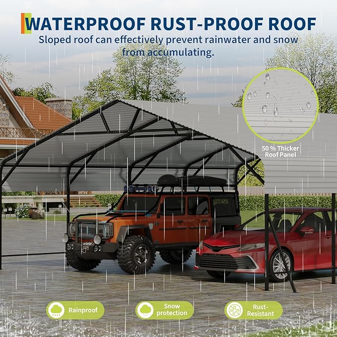 GarveeLife 20x20x9 ft Oversized Metal Carport with Galvanized Steel Roof, Heavy Duty Carport for 2 Cars, Metal Garage for Car, Truck, Tractor, Boat