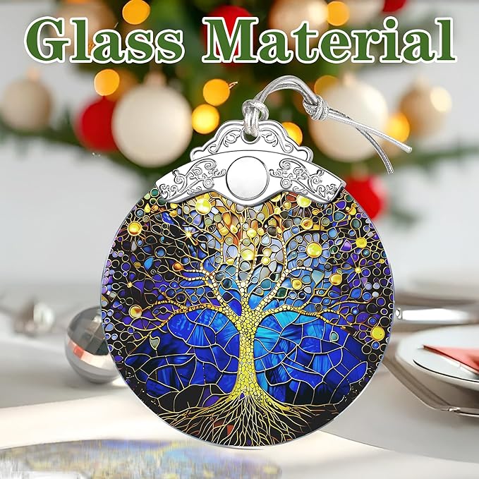 Tree of Life Stained Glass Ornament, Christmas Ornaments – Christmas Tree Decor, Holiday Decor, Xmas Stocking Stuffers, Gift Idea, Gifts for Coworker, Friend, and Family