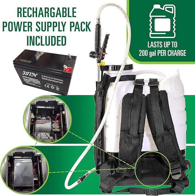 Backpack Sprayer - MY4SONS Silver M4 4-Gallon Cordless Battery Powered with Rechargeable Power Supply and 15ft Hose - Liquid Sprayer Backpack - Electric Spray for Lawn, Garden, Ground Cleaning & More