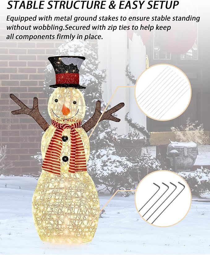 44'' Christmas Outdoor Lighted Snowman Yard Xmas Decorations Indoor or Outdoor Holiday Decoration Figure Light up Snowman for Party Festival Decor Indoor/Outdoor Garden Lawn and Front Yard