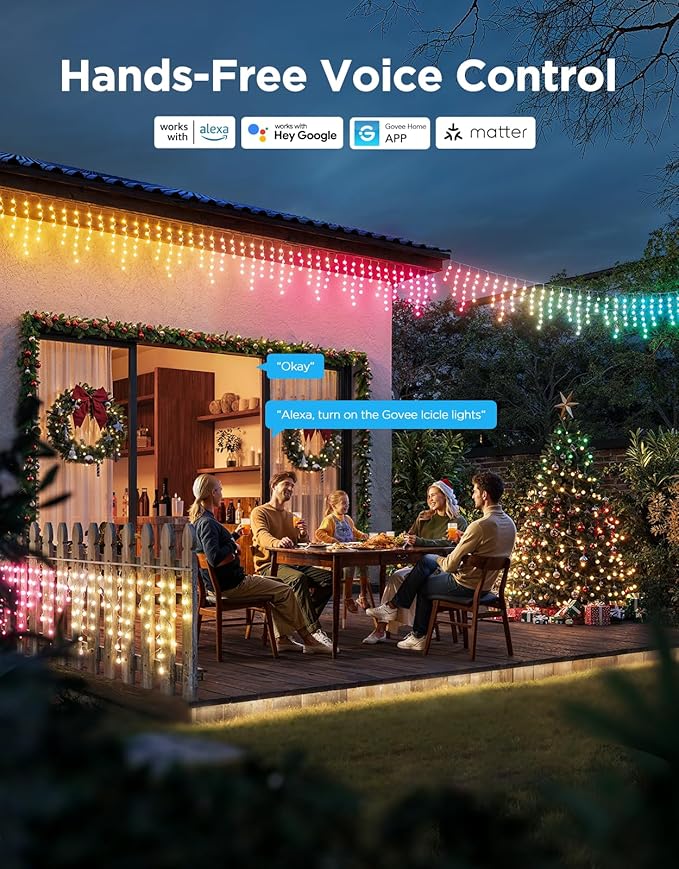Govee Icicle Lights, Smart RGBIC Christmas Lights for Outside, 66ft with 800 LEDs Icicle Light for Outdoor, IP67 Waterproof, Music Sync, Voice Control, 78+ Scene Modes for Christmas Decor