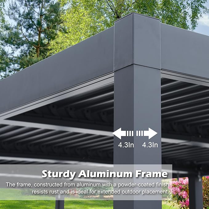 Sunnyglade Patio Pergola Canopy Modern Aluminum Pergola with Adjustable Louvered Gazebo for BBQ, Backyard,Party, Lawn,Garden (Dark Gray, 10X20FT)