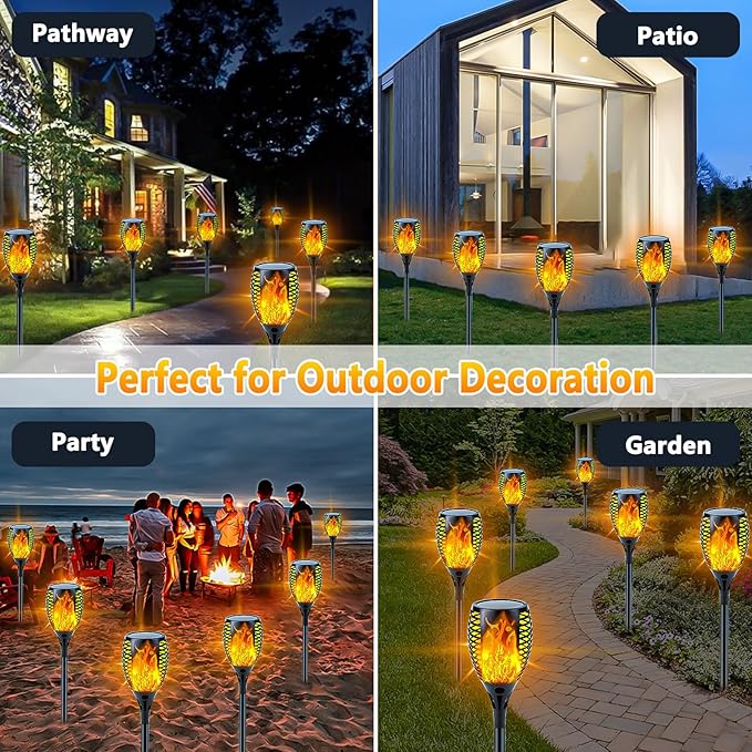 Upgraded Solar Lights Outdoor, 6 Pack Flickering Flame Solar Torch Lights with Super Larger Size for Christmas Decor, Solar Christmas Lights Waterproof Solar Powered Outdoor Lights for Garden Pathway