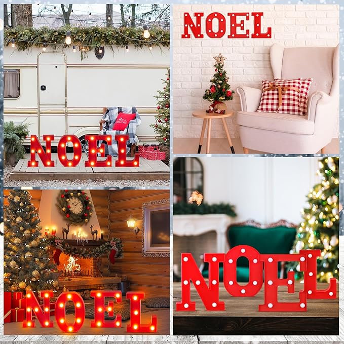 VIHOSE LED Letter Lights Sign - Battery Powered Letter Lights for Home Bar, Bedroom, Tabletop Decoration - Gift (Noel)
