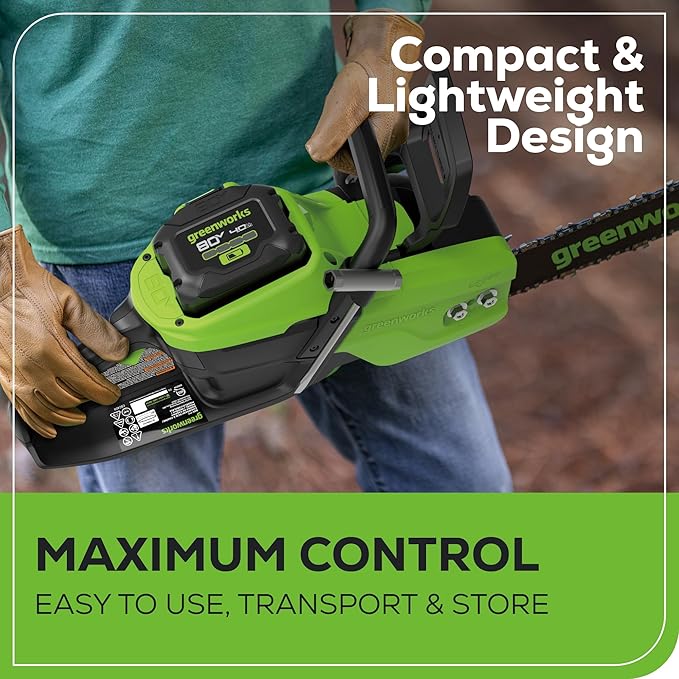 Greenworks 80V 18" Brushless Cordless Chainsaw (Great For Tree Felling, Limbing, Pruning, and Firewood), 75+ Compatible Tools, 4.0Ah Battery and Charger Included