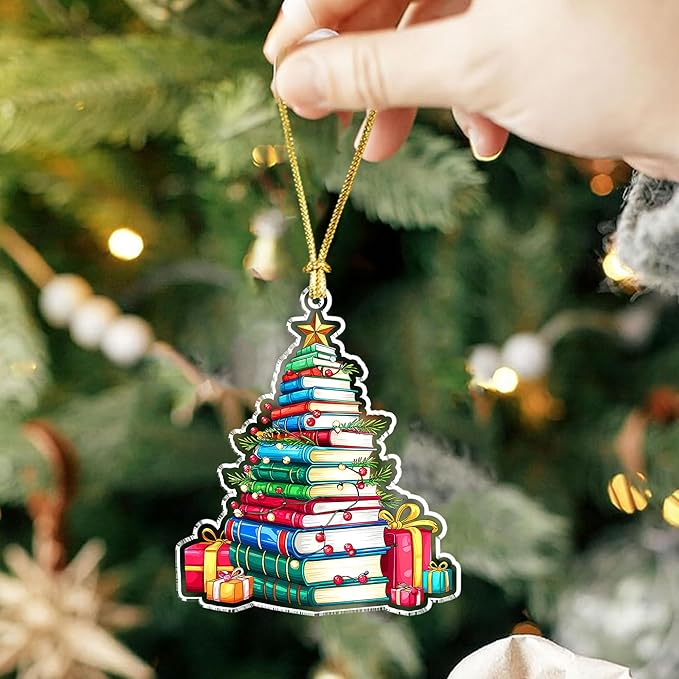 Book Lover Christmas Ornament – Book Tree Acrylic Ornament for Readers, Teachers, Librarians – Book Ornaments for Christmas Tree for Bookworms and Literary Fans 2025