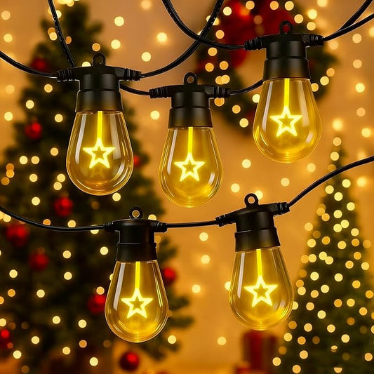 LED Christmas Lights, 50FT Patio Lights with 16Pcs Shatterproof S14 Bulb(1 Spare),4 Lighting Mode, Connectable,Waterproof Warm White Edison Plastic Bulb Hanging Light for Yard Gazebo Porch Décor