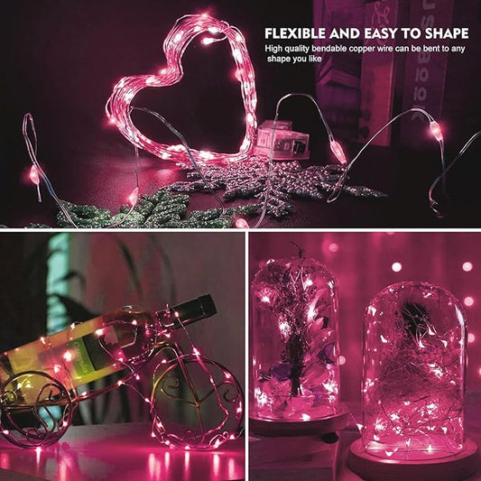AIKEI 24 Pack LED Fairy Lights Battery Operated, Mini String Lights Waterproof 7ft 20 Led Firefly Starry Lights for Wedding Party Bedroom Garden Christmas Decoration Pink